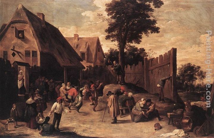 David the Younger Teniers Peasants Dancing outside an Inn